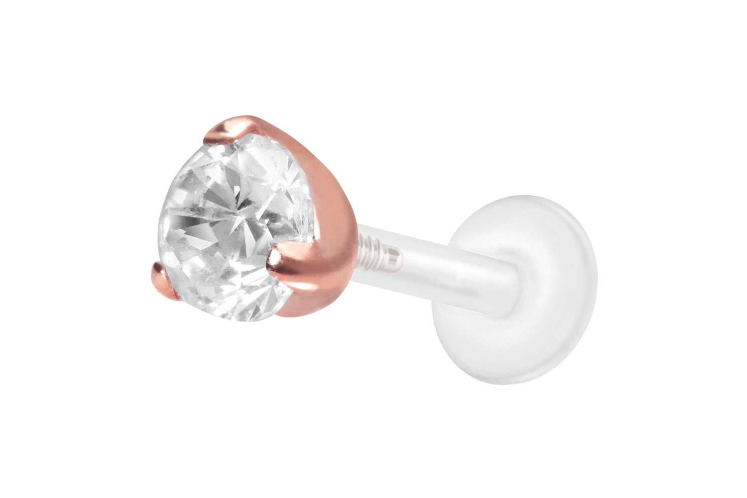 PTFE Labret Piercing mit Innengewinde + Titan-Aufsatz EINGEFASSTER KRISTALL